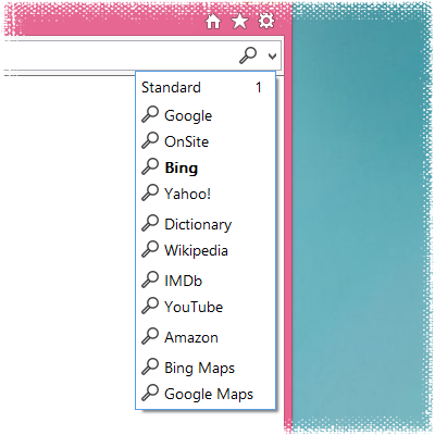 Search engine list of Quero Toolbar 8 in Windows 8.1 IE11.